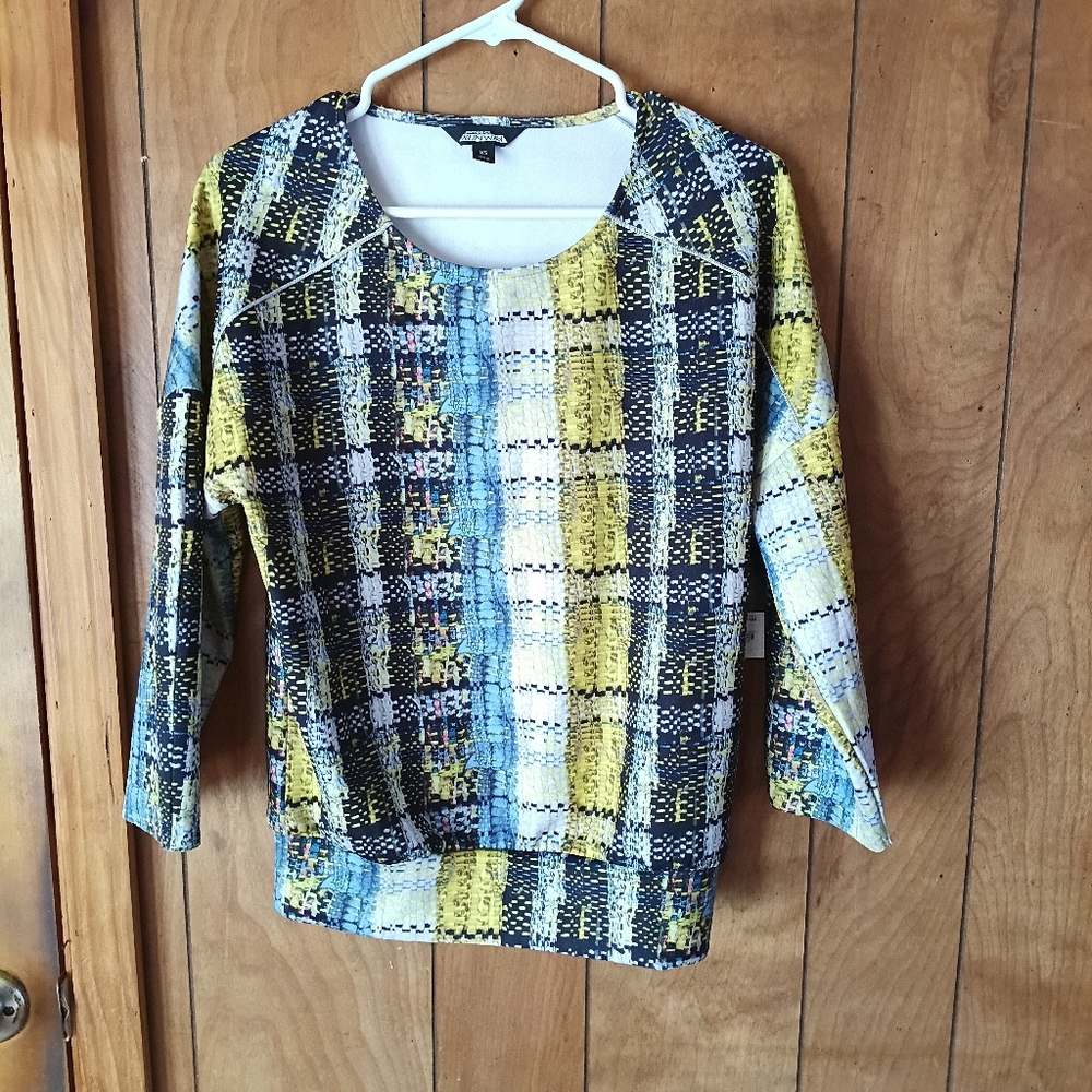 Project Runway Women’s Colorful Plaid Print Long Sleeve Top Size XS NWT